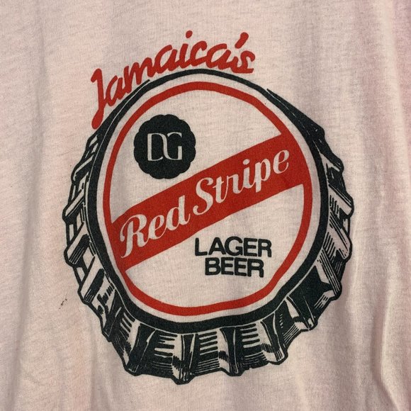 VTG Red Stripe Men's 80s Pink Beer 50-50 Spell Out Jamaica T-Shirt Sz L - Picture 9 of 10